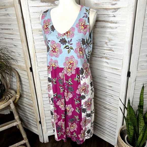 J. Jill Printed Color Block Bright Spring Floral Jersey Knit Dress Sleeveless M - Picture 6 of 16
